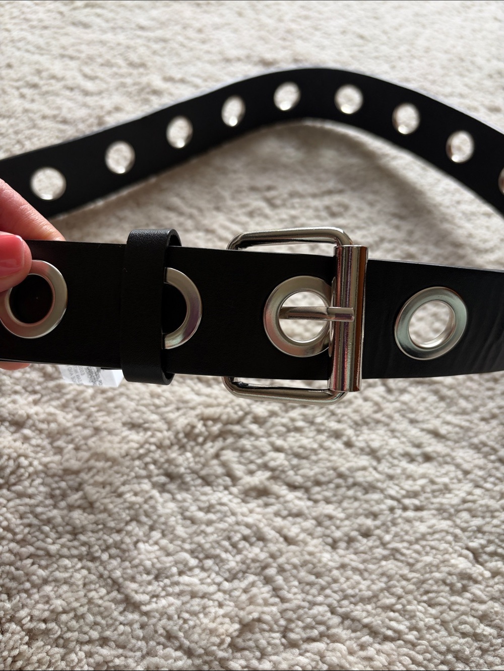 Garage-Black Grommet Leather-Style Belt with Silver Buckle